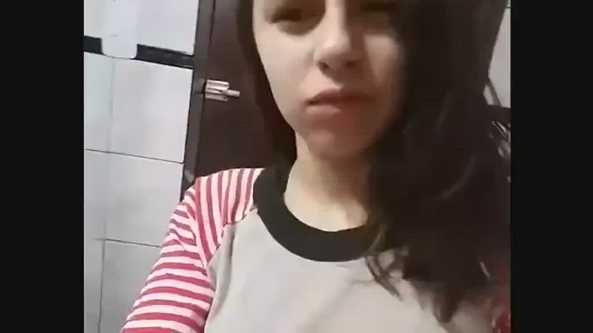 18 Years Old Amateur Bathroom Big Tits Homemade Natural Tits Petite Teen Tits gif