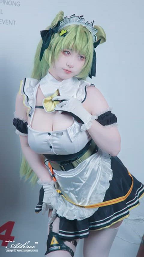 asian big tits cleavage cosplay maid gif