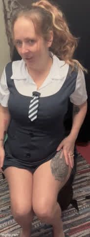 amateur brunette costume curvy hotwife milf nsfw schoolgirl gif