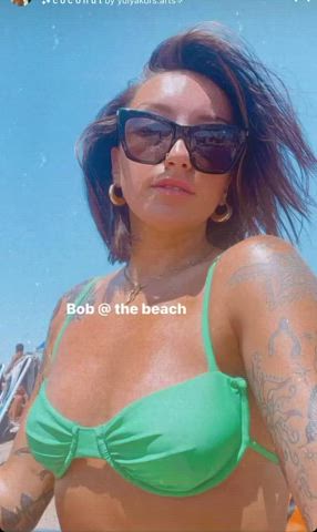 beach bikini tanned tits gif