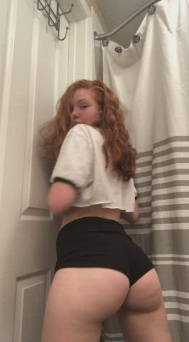 Ass Booty Close Up Clothed Cute Jiggling Redhead Shorts Teen gif