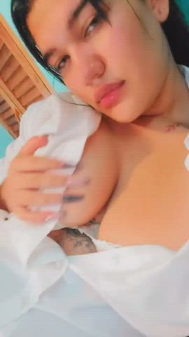 big tits bouncing tits curvy tease tongue fetish boobs gif