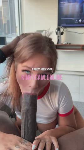 bbc blonde blowjob cute deepthroat face fuck facial interracial spit gif