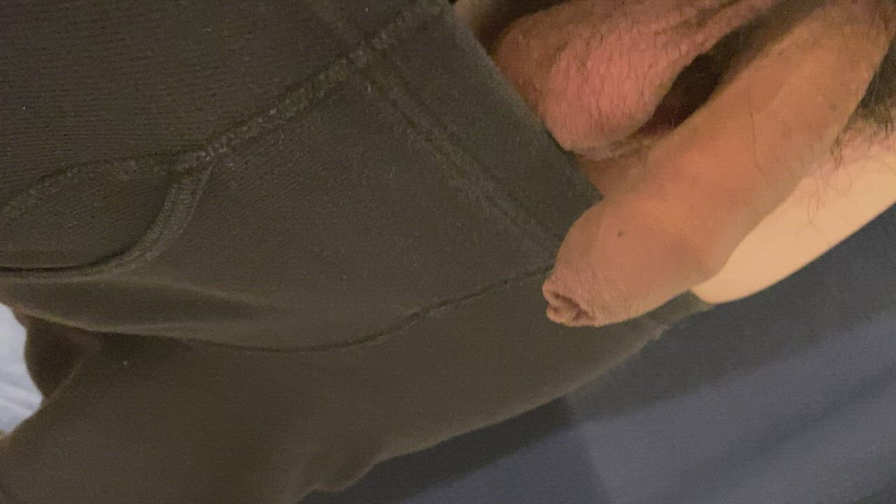Delicious stream from my hairy uncut cock