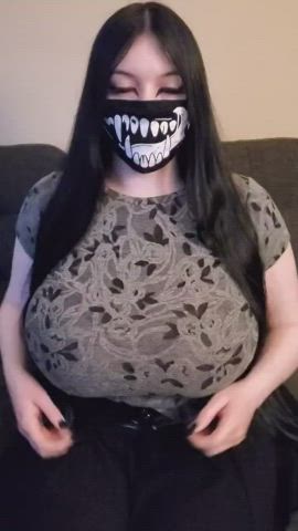 big tits brunette lingerie mask pale gif