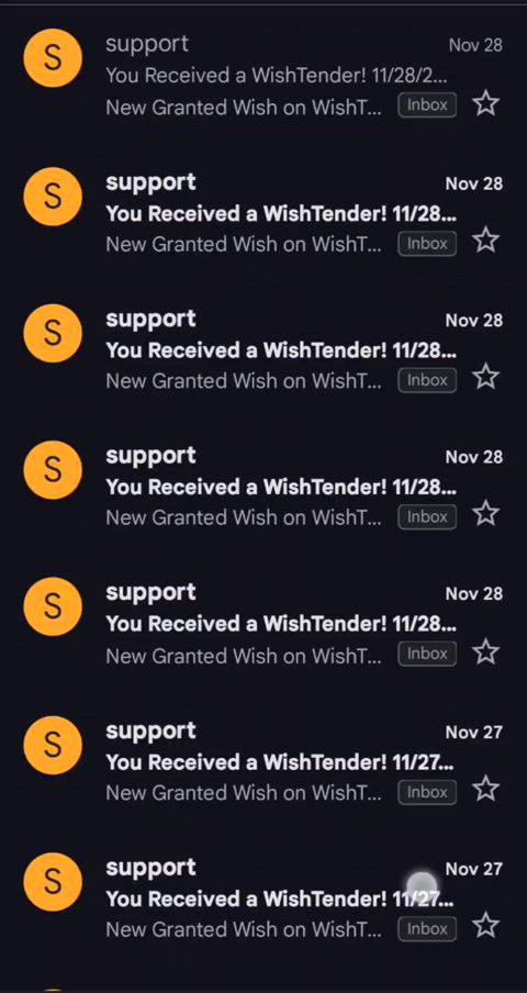 All the Wishtender sends I got in November. Now give me even more in December 😈