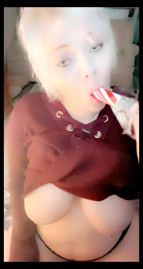 candy sucking underboob gif