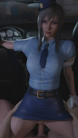 Sexy cop riding a cock in a little skirt