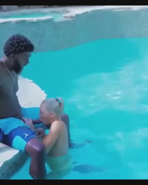 bbc big dick blonde blowjob pool swimming pool gif