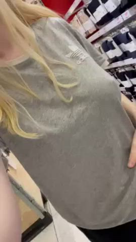 blonde boobs flashing nsfw nipples public titty drop voyeur gif