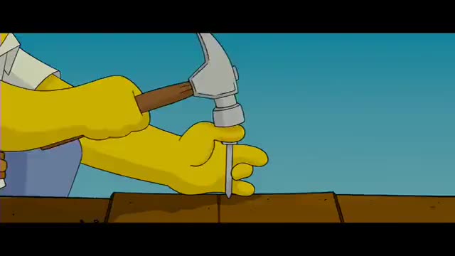 Homer And Bart Simpson - Nailing The Roof - The Simpsons