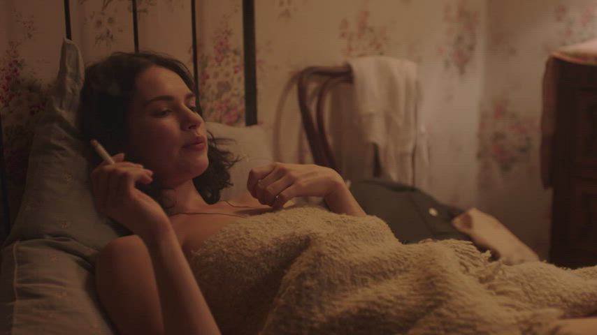 cleavage lily james smoking gif