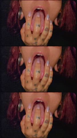 fingering latina milf pierced spit tease tongue fetish gif