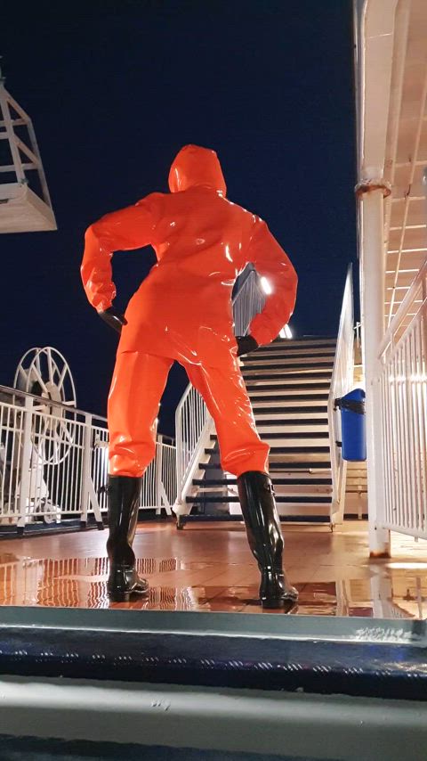 Out in full latex raingear!