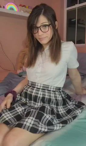 Cute Glasses Schoolgirl Skirt Trans gif