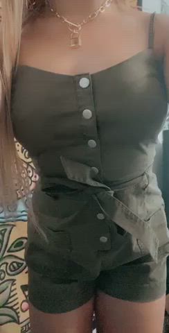 She loves teasing with her green snap button romper