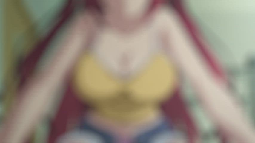 anime boobs bouncing tits ecchi grinding shorts gif