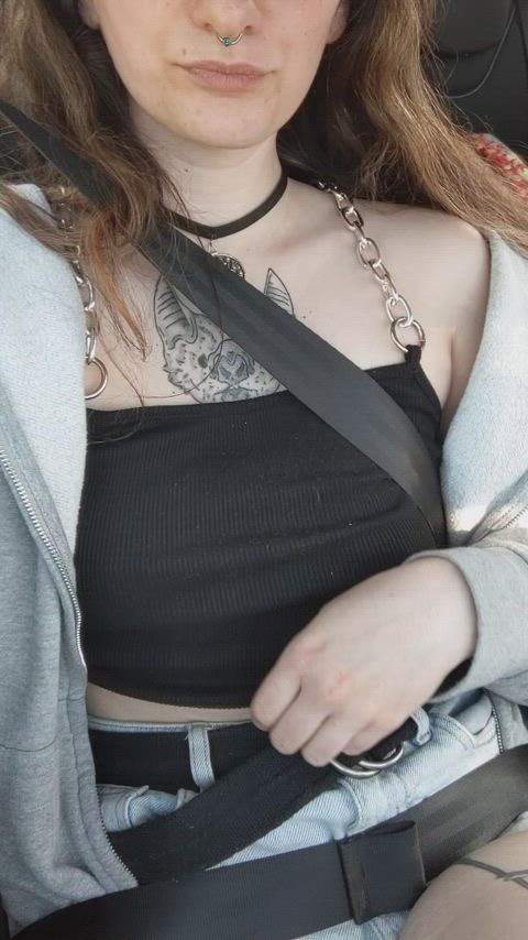 I love flashing my tits in the car