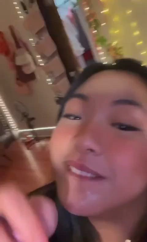 amateur asian babe cockslap deepthroat face fuck homemade pov teen throat fuck gif