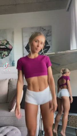 ass blonde blue eyes booty dancing eye contact petite shaking small tits tiktok gif