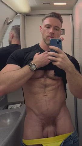 Pulling it out in the airplane bathroom