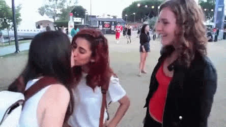 French Kissing Girlfriends Girls Kissing Lesbian Lesbians Outdoor Public gif