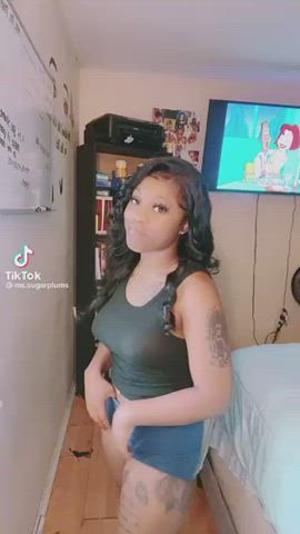 Ebony Natural Tits Nipple Piercing See Through Clothing TikTok Tits gif