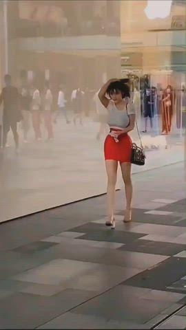 asian big tits bouncing tits hourglass jiggling public skirt slow motion gif