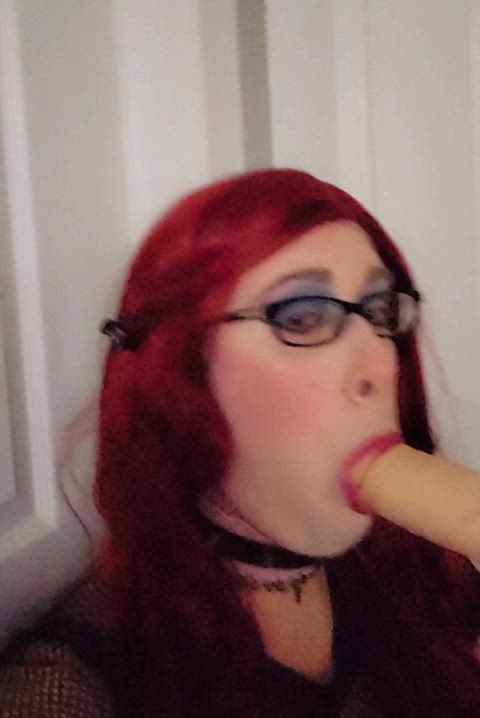 blowjob redhead glasses sissy slut gif