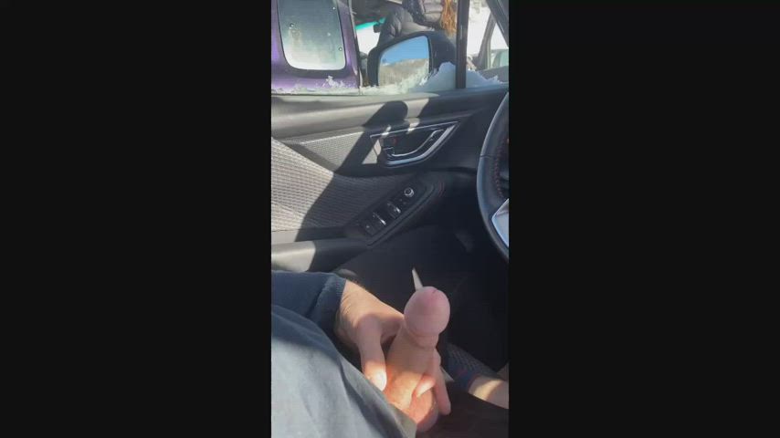 Cumming in my car before skiing.