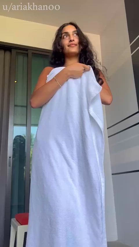 naked perky reveal towel gif