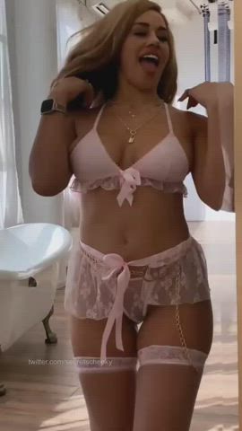 amateur blonde caption girlfriend homemade lingerie mirror onlyfans tiktok gif