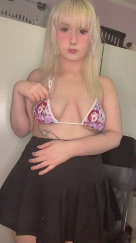 18 years old amateur babe blonde boobs costume cute huge tits natural tits teen gif