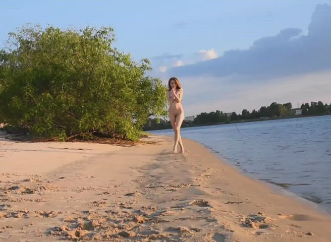 beach beautiful cute naked natural tits nude nudity outdoor pornstar solo gif