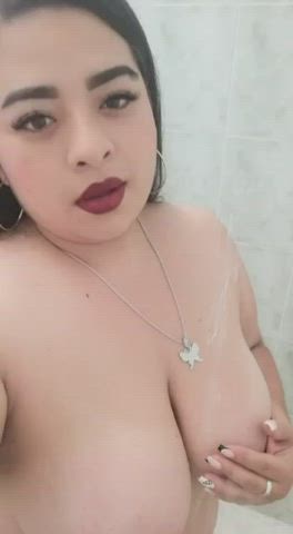 big tits colombian long hair shower gif