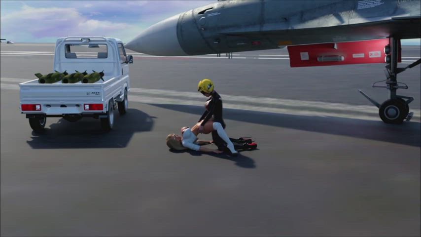 Dickgirl pilot fucks a girl on a military airfield - 3D Animation Cartoon Futanari