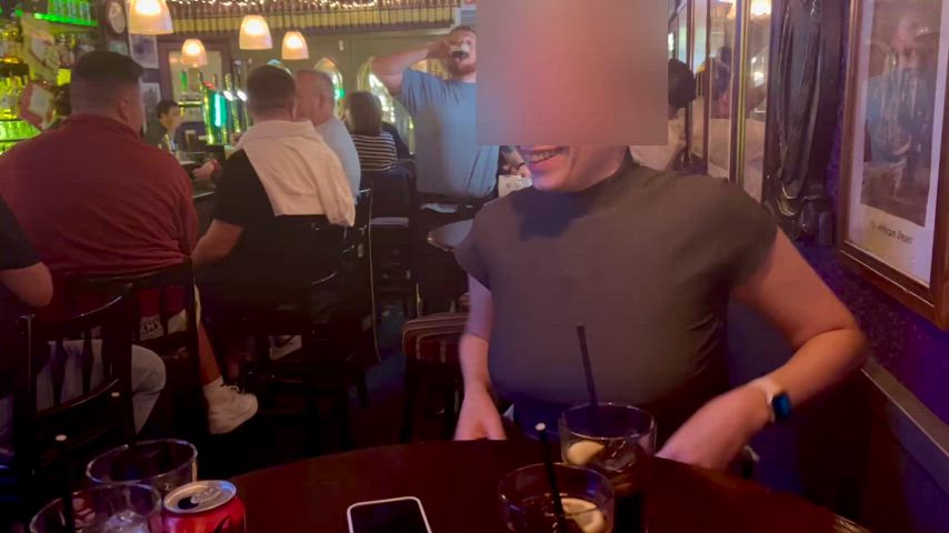 Flashing in the middle of a busy bar, trying not to be too obvious… wait for it…