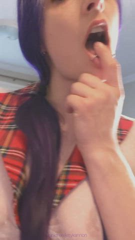 Licking Pierced Schoolgirl Skirt Tease Tongue Fetish gif