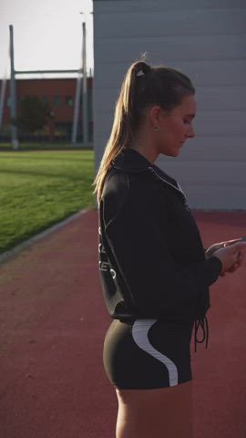 big ass brunette european german long hair shorts thick thighs white girl gif