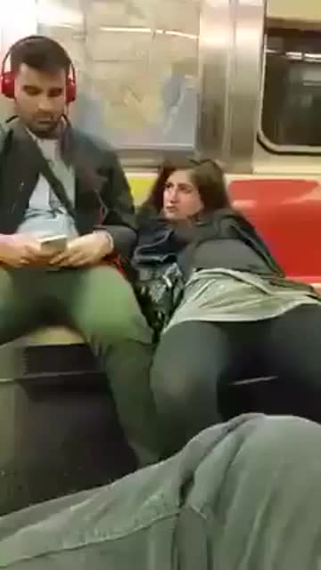 Pussy play on train