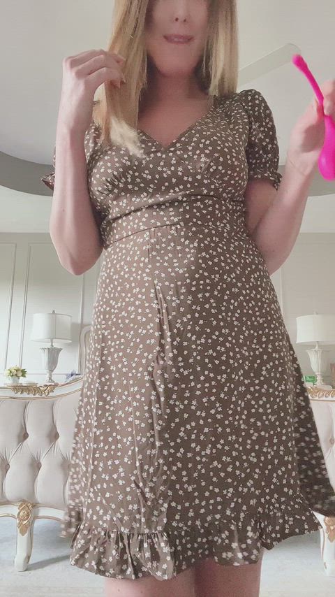 blonde dress hotwife milf masturbating petite pussy tease toy wet pussy gif