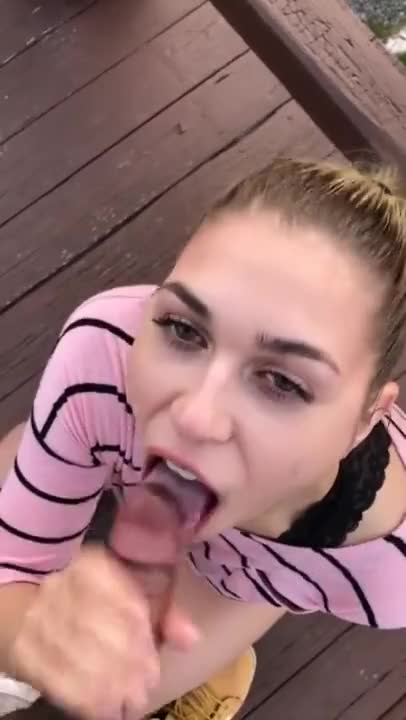 White girls takes cumshot from BBC on top of the mountain