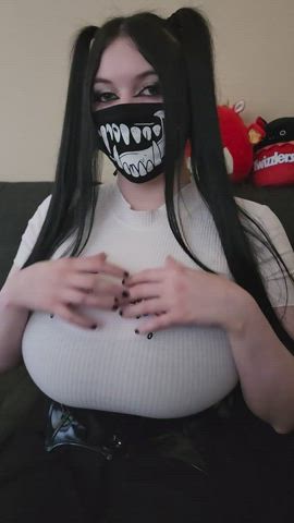 bouncing tits goth huge tits mask nipples gif