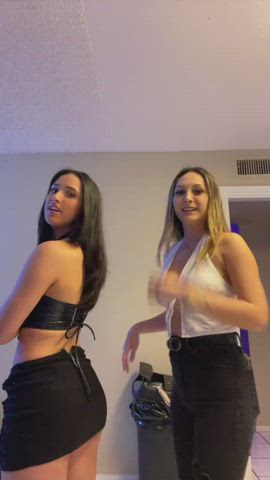 cleavage friends lesbian lesbians spanked spanking teen tiktok tit slapping gif