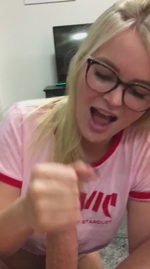 blowjob cute glasses handjob smile gif