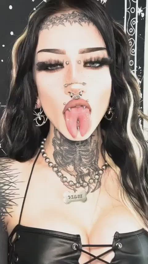 goth pierced piercing tattoo tongue goth-girls tik-tok gif