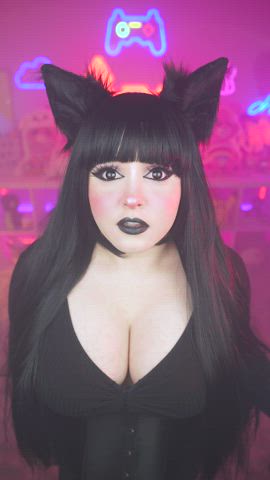Big Tits Brunette Cleavage Clothed Cosplay Goth Innocent TikTok r/Catgirls gif
