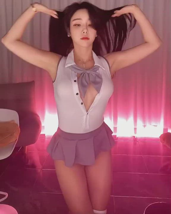 Asian Cleavage Skirt gif