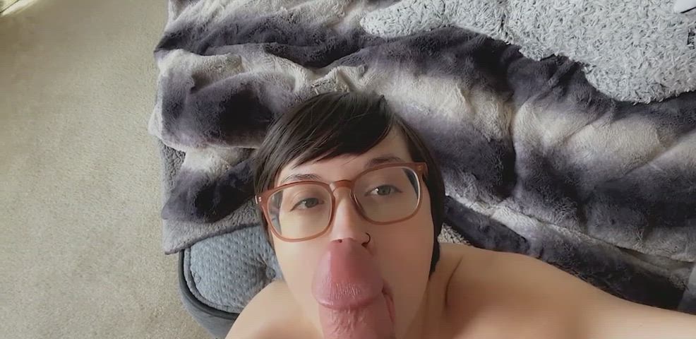 blowjob cum cum in mouth cumshot facial facial expression glasses cumslut gif