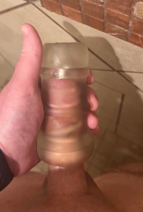 Warming up a big load to creampie the new fleshlight